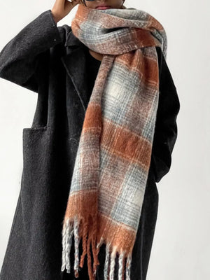Plaid Fringe Scarf - Makw Official Site