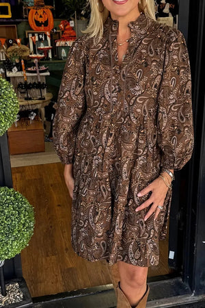 Paisley Print Notched Mini Dress - Makw Official Site