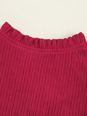 Textured Ruffled Trim Loose Fit Mini Dress - Makw Official Site