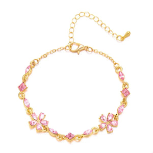 18K Gold-Plated Rhinestone Flower Bracelet - Makw Official Site