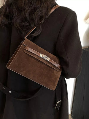 Solid Color Buckle Shoulder Bag - Makw Official Site