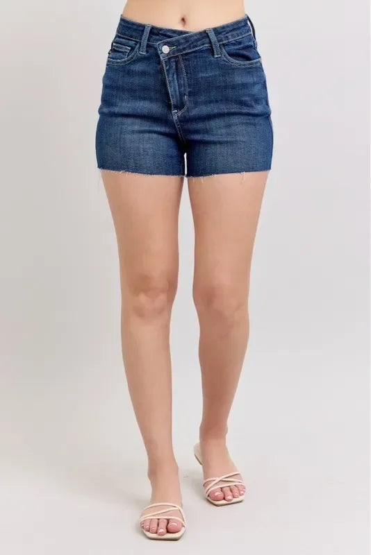 Judy Blue Full Size High Waist Criss-Cross Waistband Denim Shorts Plus Size - Makw Official Site