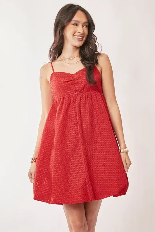 Davi & Dani Textured Sweetheart Neckline Bubble Hem Dress - Makw Official Site