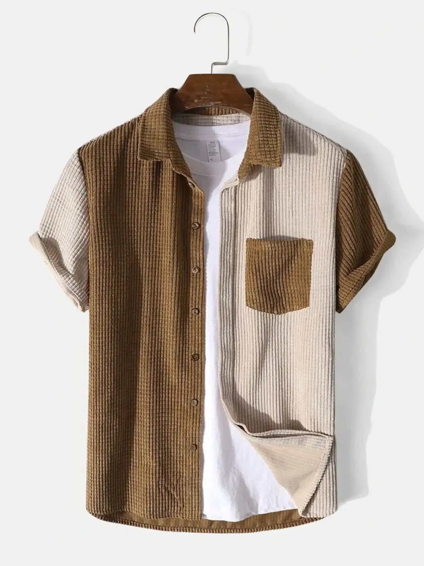 Men's Full Size Color Block Button Up Shirt and Shorts Set Plus Size - Makw Official Site