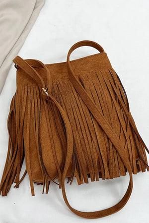 Suede Fringe Shoulder Bag - Makw Official Site