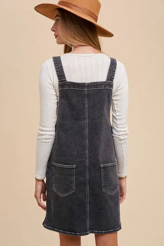 Annie Wear Wide Strap Denim Overall Dress with Pockets - Makw Official Site