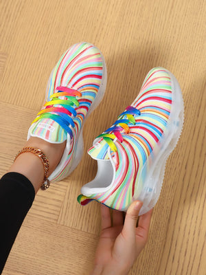 Rainbow Swirl Lace Up Athletic with Transparent Sole - Makw Official Site