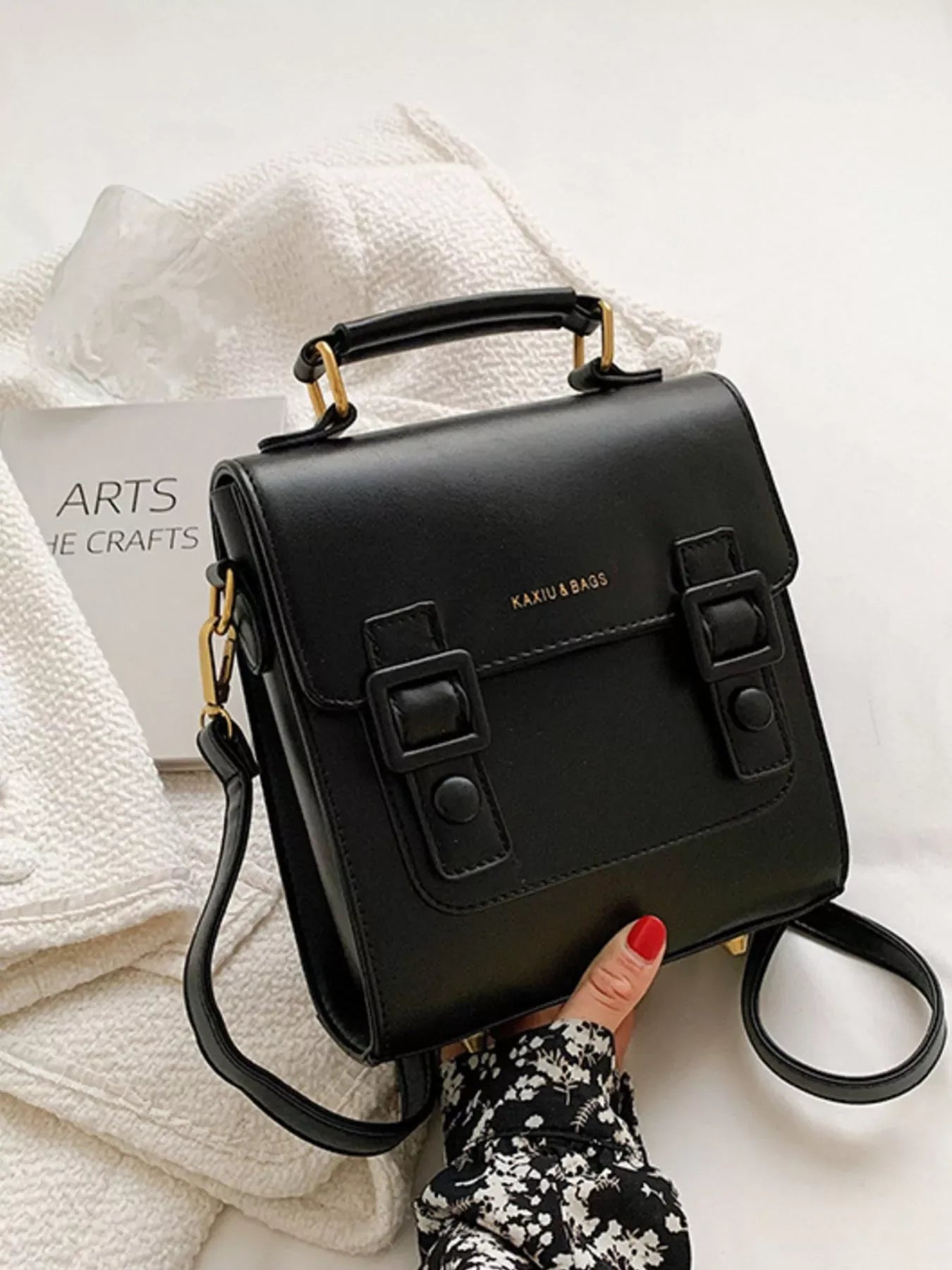 Double Buckle Square Backpack Bag - Makw Official Site