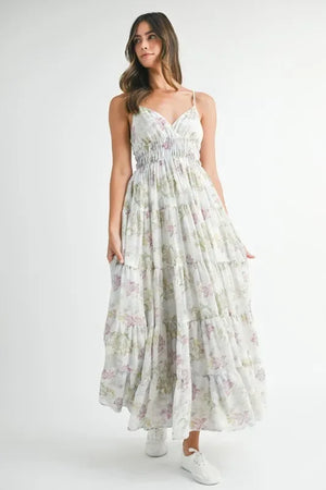 MABLE Floral Print Tiered Cami Maxi Dress - Makw Official Site