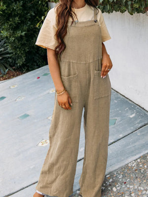 Full Size Casual Wide Leg Textured Overalls Plus Size - Makw Official Site