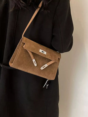 Solid Color Buckle Shoulder Bag - Makw Official Site