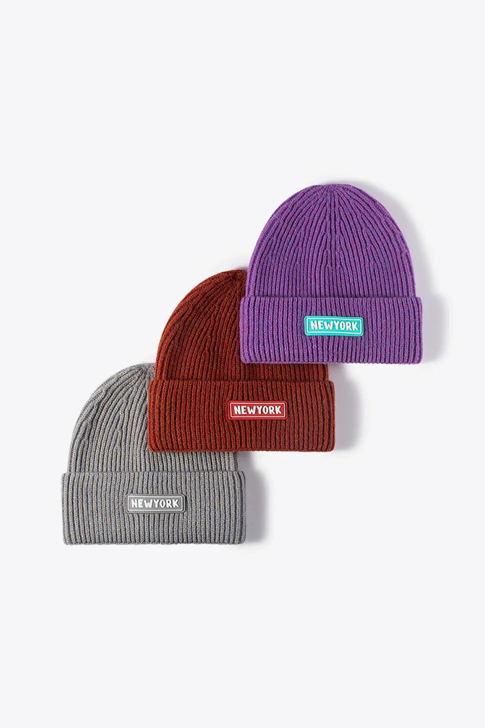 NEWYORK Patch Rib-Knit Cuffed Beanie - Makw Official Site