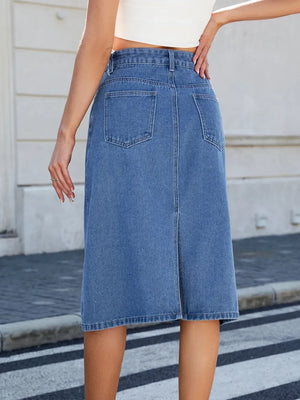Slit Back Midi Denim Skirt - Makw Official Site