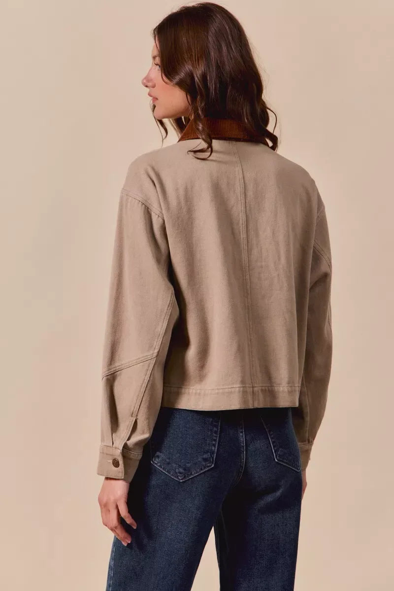 SO ME Cotton Twill Cropped Barn Jacket wtih Collar - Makw Official Site