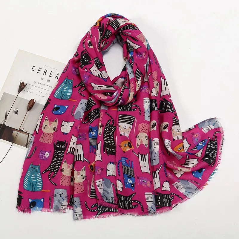 Cat Print Lightweight Scarf - Makw Official Site