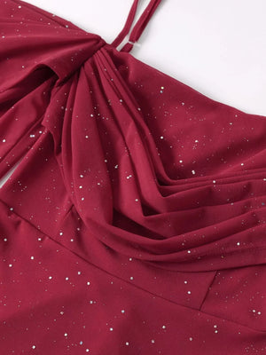 Glitter Ruched Long Sleeve Mermaid Maxi Dress - Makw Official Site