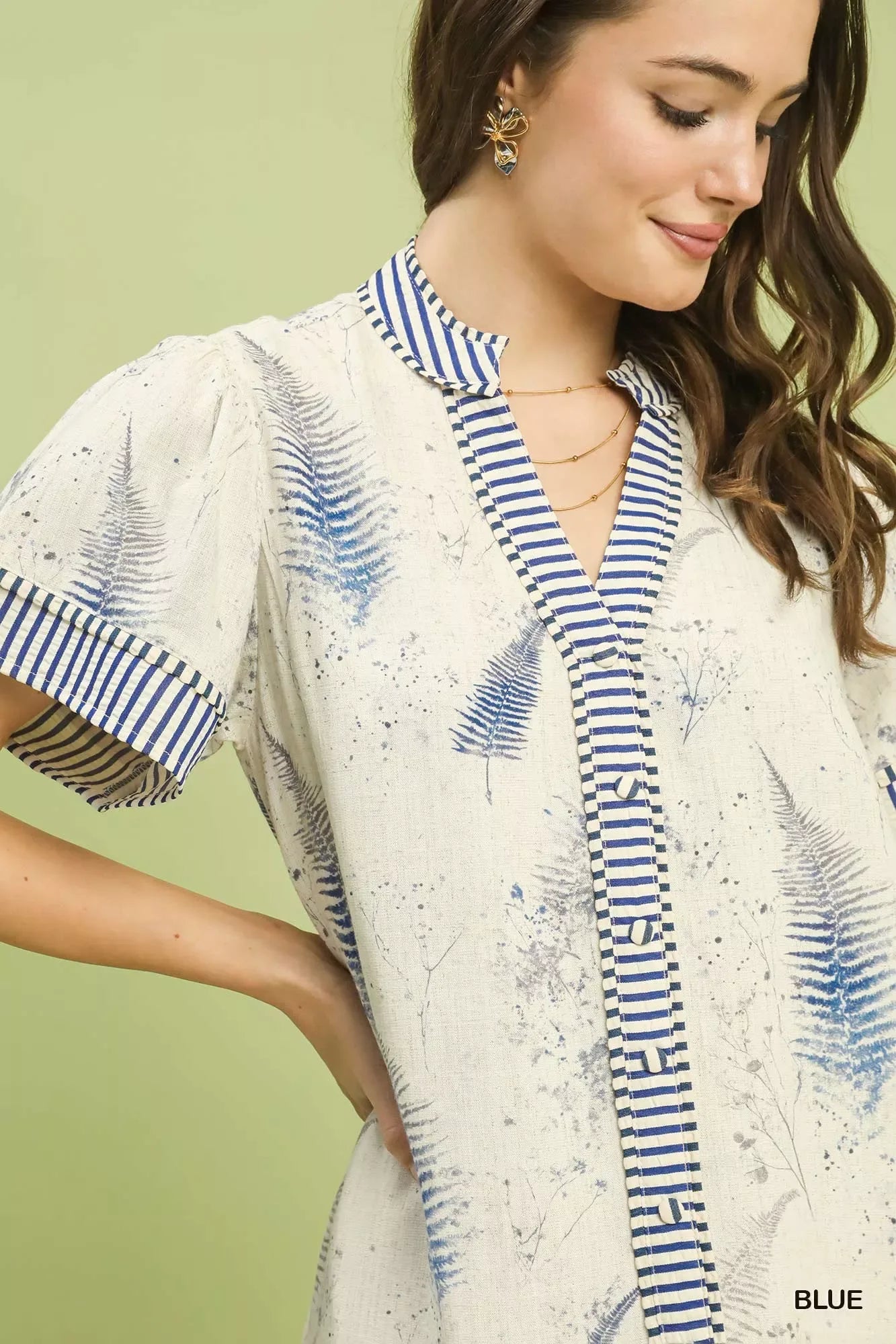 Umgee Linen Printed Button-Front Tiered Mini Dress - Makw Official Site