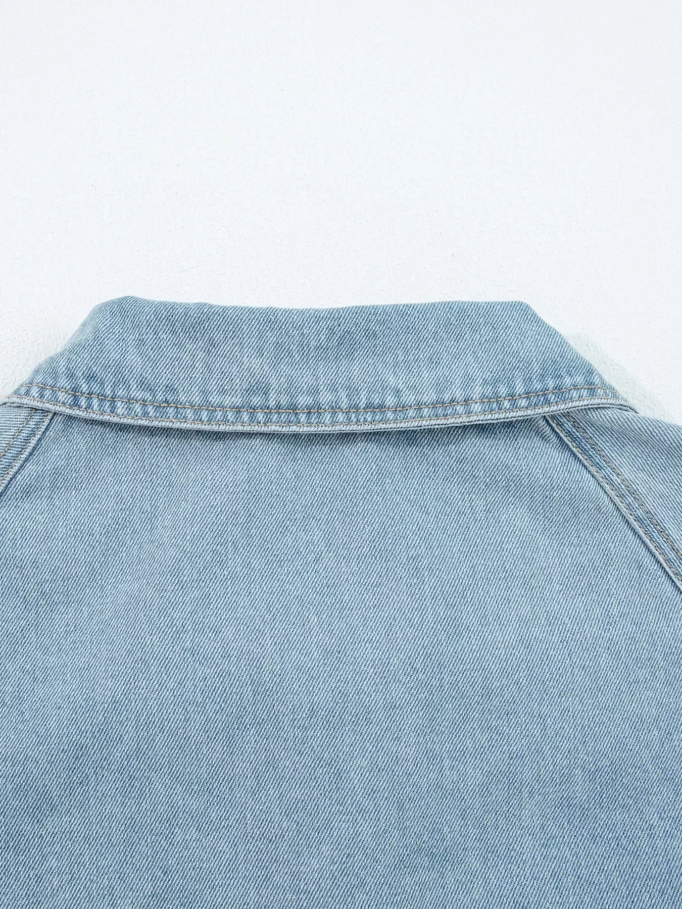 Elastic Edge Collared Zip Up Denim Jacket With Pocket - Makw Official Site