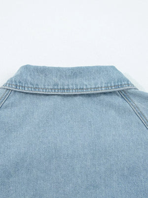 Elastic Edge Collared Zip Up Denim Jacket With Pocket - Makw Official Site