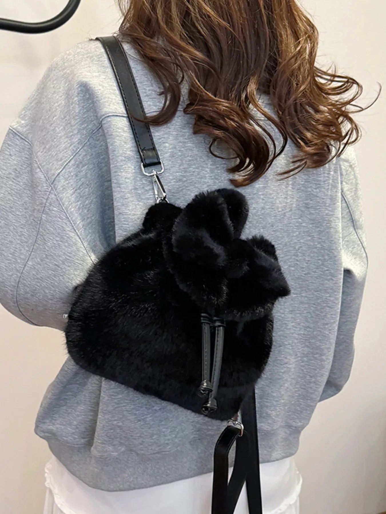 Fuzzy Plush Drawstring Backpack Bag - Makw Official Site