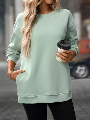 Casual Solid Color Long Sleeve Sweatshirt - Makw Official Site