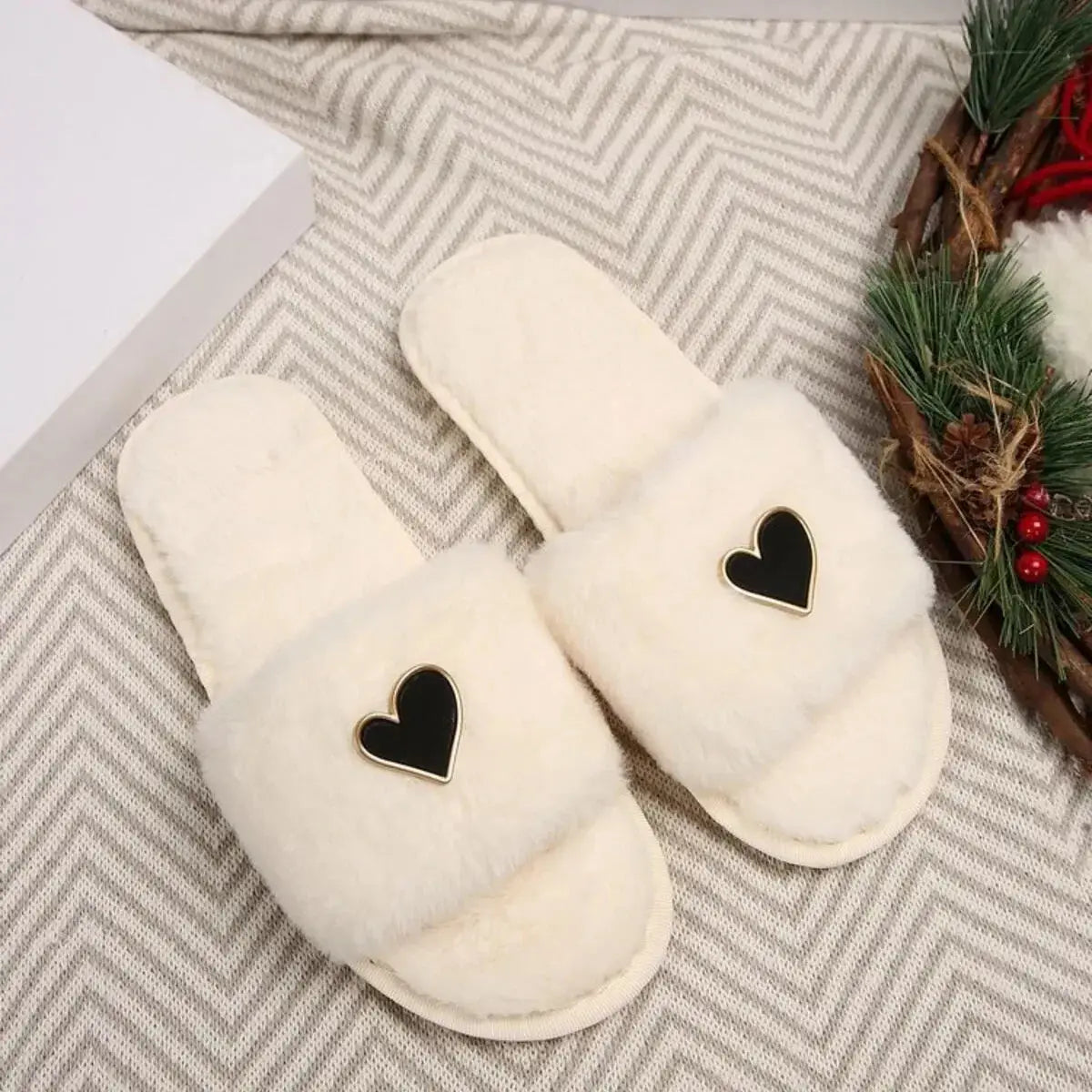 Heart Open Toe Flats Slippers - Makw Official Site