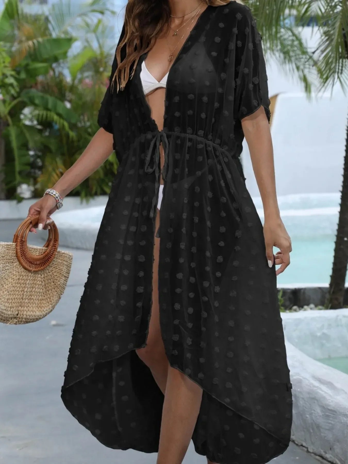 Swiss Dot Sheer Beach Cover Up Maxi Dress - Makw Official Site