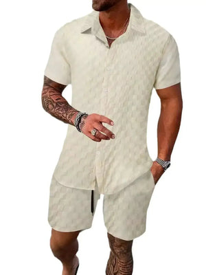 Men's Full Size Collared Neck Short Sleeve Top and Shorts Set Plus Size - Makw Official Site