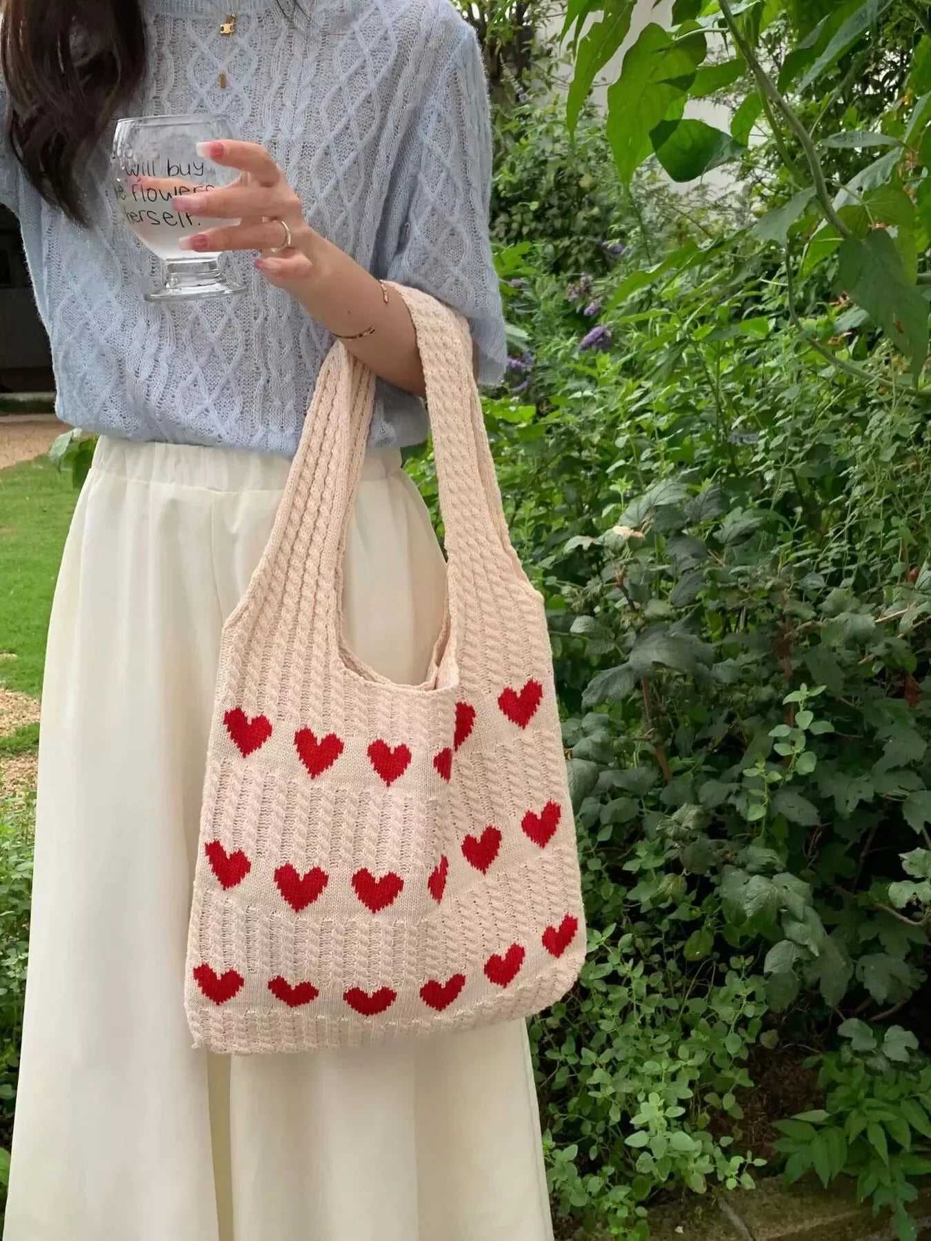 Heart Pattern Knitted Handbag - Makw Official Site