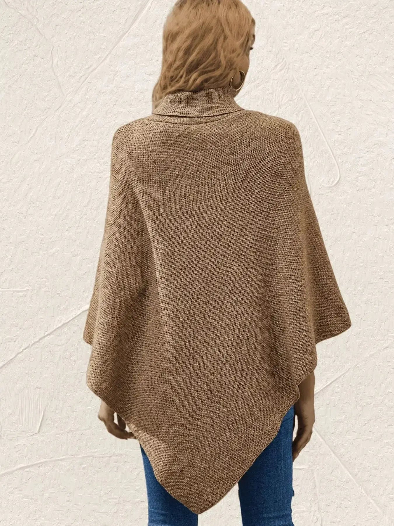 Button-Decor Turtleneck Poncho Pullover - Makw Official Site