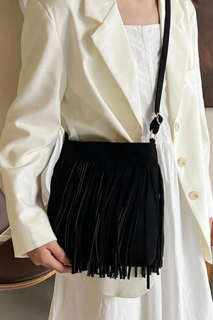 Suede Fringe Shoulder Bag - Makw Official Site