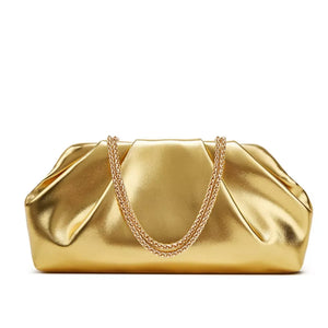 Ruched Shoulder Bag with Chain Strap - Makw Official Site
