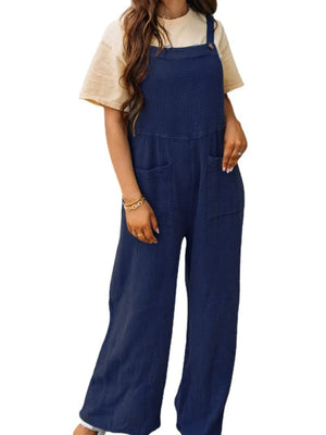 Full Size Casual Wide Leg Textured Overalls Plus Size - Makw Official Site