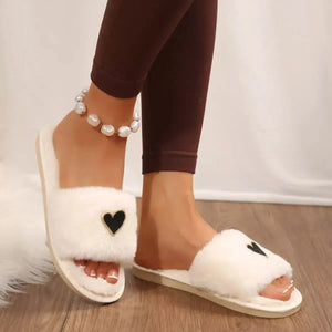 Heart Open Toe Flats Slippers - Makw Official Site
