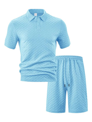 Men's Full Size Textured Polo Shirt and Shorts Set Plus Size - Makw Official Site