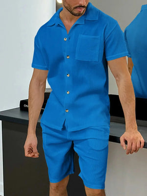 Men's Full Size Button Up Top and Shorts Set Plus Size - Makw Official Site