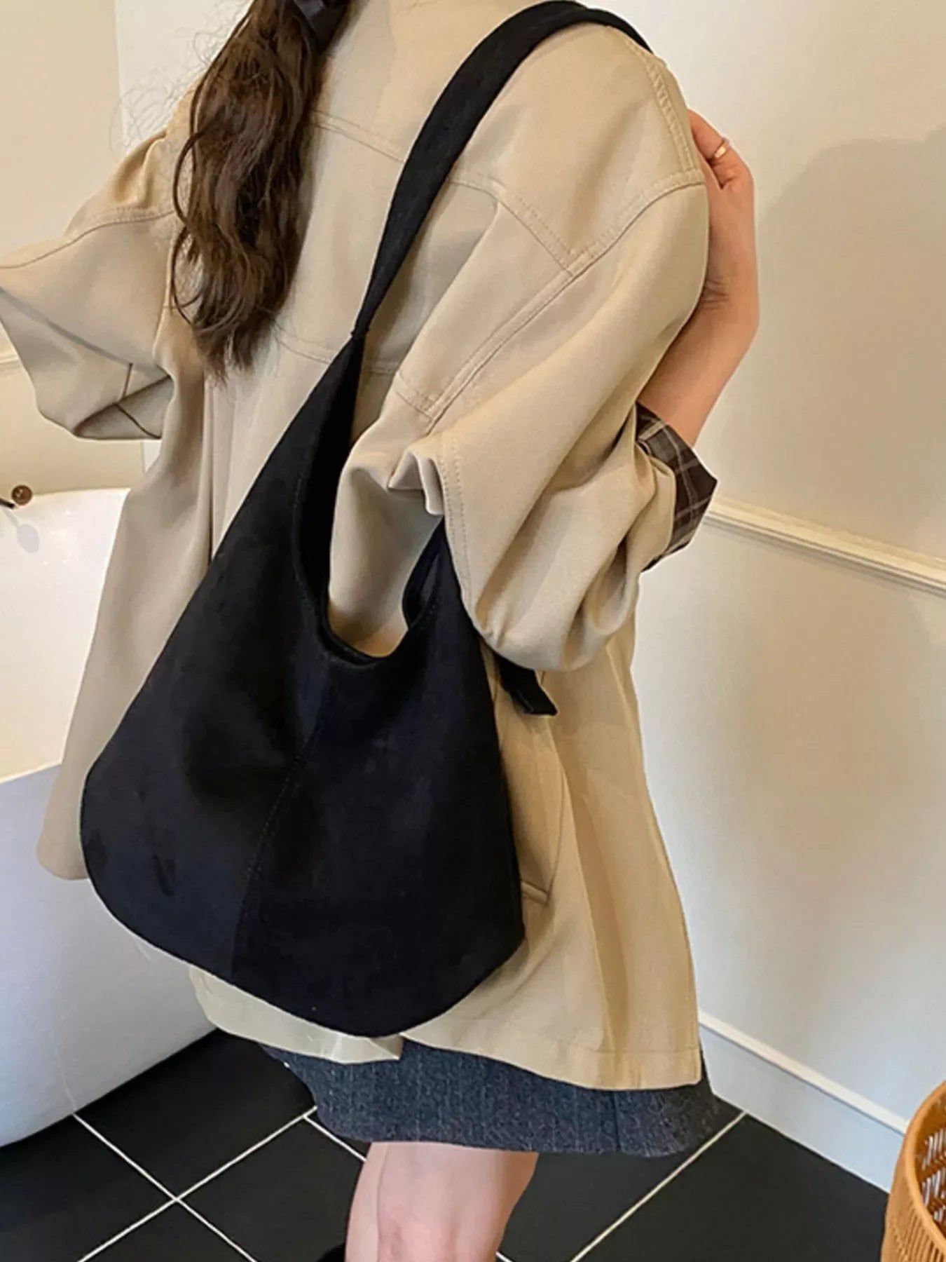 Suede Hobo Shoulder Bag - Makw Official Site