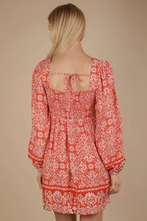 VERY J Printed Smocked Chest Boho Mini Dress - Makw Official Site