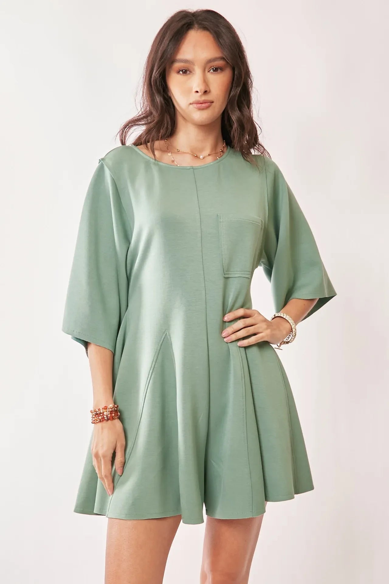 Davi & Dani Solid Draped Sleeve Ties Back Skort Romper - Makw Official Site