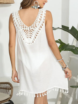 Tassel Scoop Neck Wide Strap Cover-Up - Makw Official Site