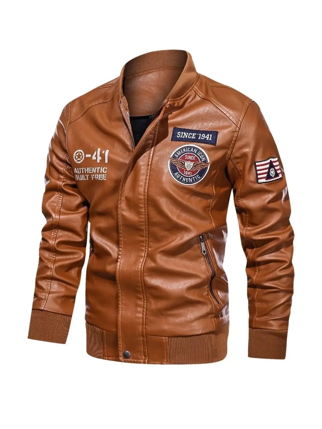 Men's Plus Size Zip Up Leather Jacket - Makw Official Site