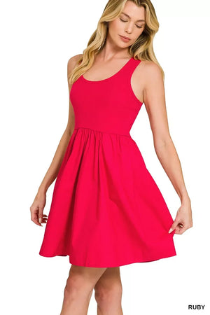 Zenana Combined Knit & Woven Midi Dress - Makw Official Site