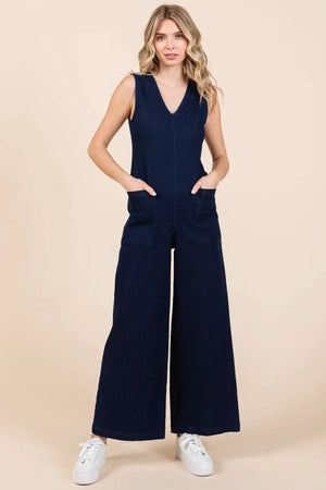 Mittoshop Sleeveless Wide Leg Denim Jumpsuit - Makw Official Site