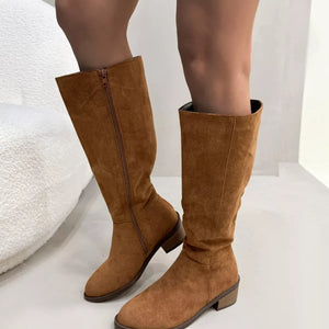 Side Zipper Closure Suede Knee-High Boots - Makw Official Site