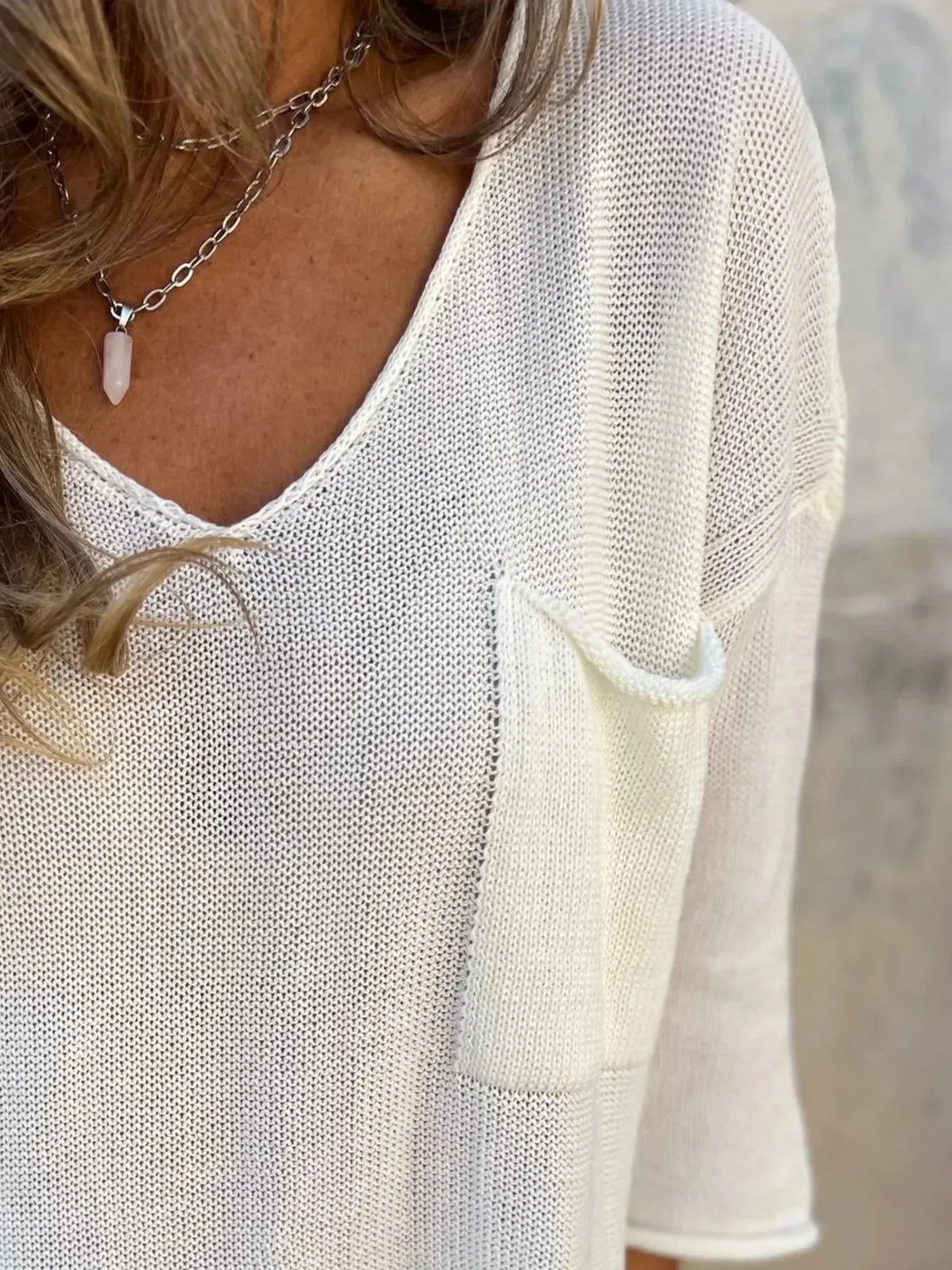 Full Size Casual V-Neck Knit Sweater Plus Size - Makw Official Site