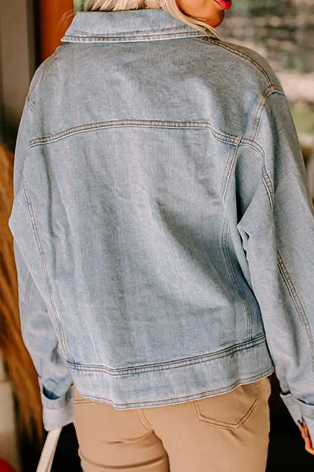 Zip Up Drop Shoulder Denim Jacket - Makw Official Site
