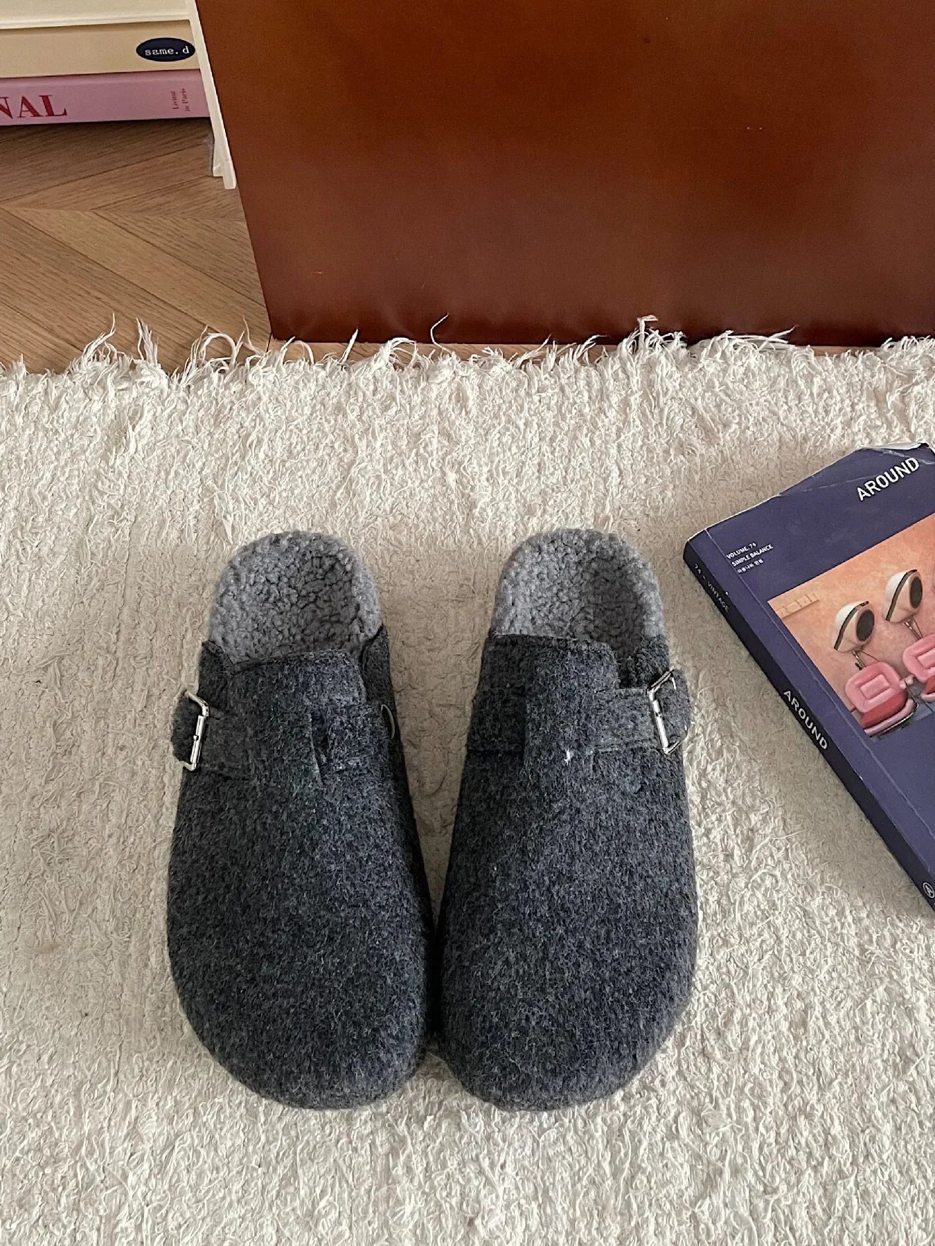 Cozy Plush Buckle Detail Slip-Ons - Makw Official Site