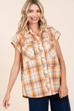 Mittoshop Mineral Wash Plaid Button Down Shirt - Makw Official Site