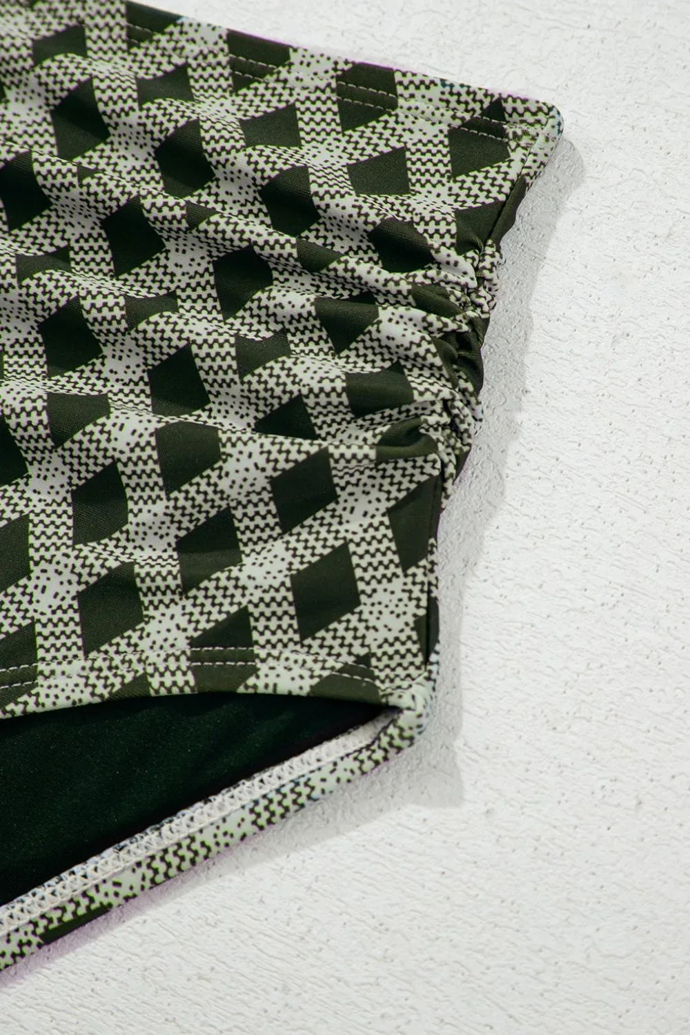 Dotted Mesh Plaid Patchwork High Waisted Swim Set - Makw Official Site