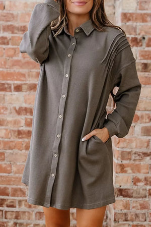 Waffle Knit Shirt Tunic Dress - Makw Official Site